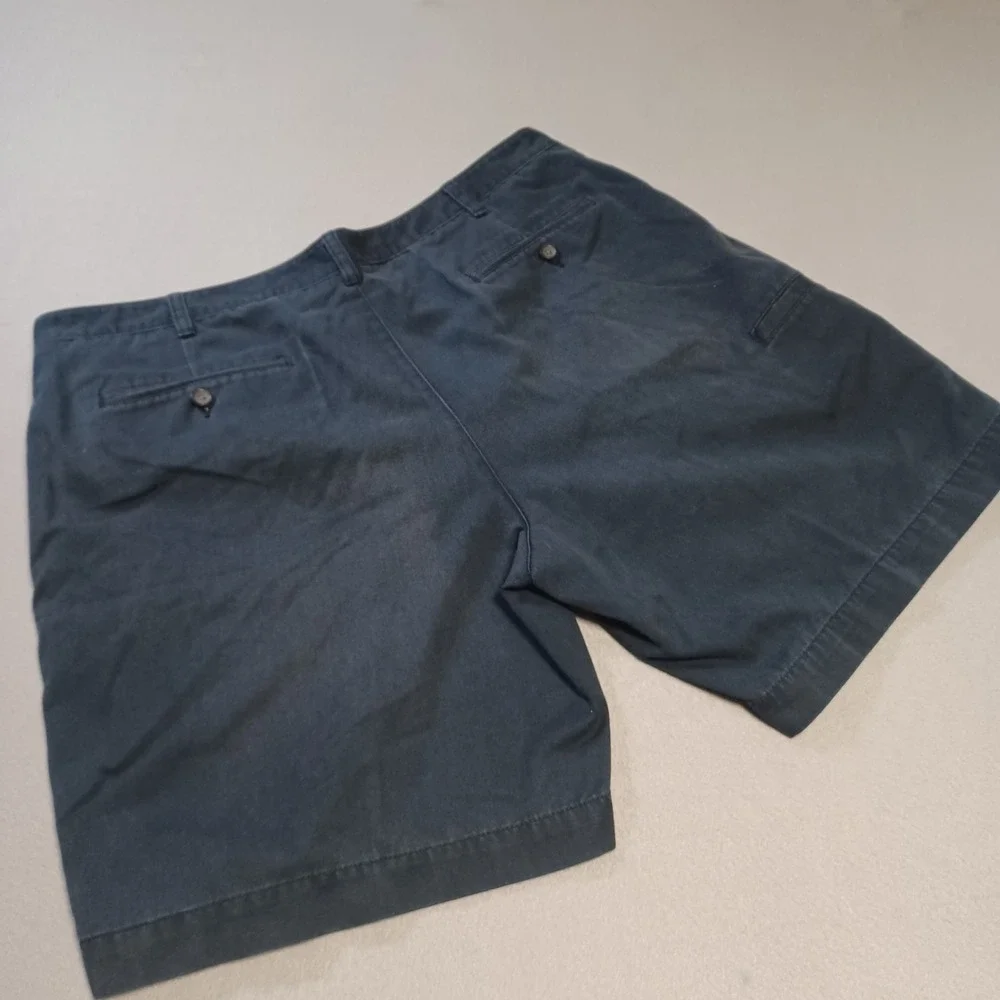 Savane Mens Pleated Chino Shorts Navy Blue Size 38 Cotton Blend Side Pocket